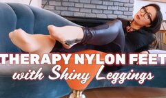 Therapy Nylon Feet With Shiny Leggings And Dangling Red Bottoms Asian Doiminatrix Asian Femdom MzKim Mistress Kim Shoe Dangle Nylon Feet Louboutins