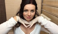 Stepsister loves to wear gloves and swallow cum