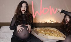pregnant glutton and huge pizza (Full HD 1920 1080)