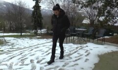 Mistress Natasa enjoyed trampling the snow, but slave must lick the snow off his boots mp4
