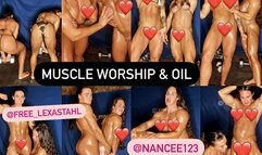 Two Jacked Oiled Hardbodies - Muscle Worship, Flexing, Nude Workout - Female Bodybuilder