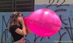 Katie Blows to Pop a Pink Tuf-Tex 17"