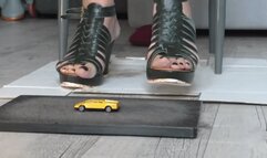 Italian girlfriend - Giantess toy car crush fetish in wedges sandals