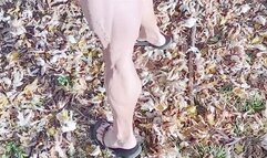 Tempest in flip flops walking in leaves