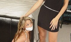 Powerful Crystal Klein fondles Monique Alexander once she has the enticing blonde nude tied and tape-gagged!