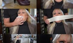 Busy blond mature teacher gets chair bound and microfoam tape gagged after class (mp4)