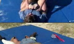 Topless Blonde Muscle Wrestling