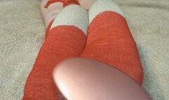 Tied ankles &amp; tickled with a brush starts with socks on, eventually removed and oily soles are tickled