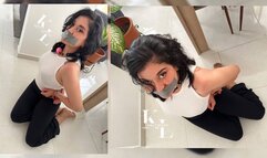 Simona Tied and Gagged in Black Yoga Pants (Pink Ball Gag & Duct Tape Gag)