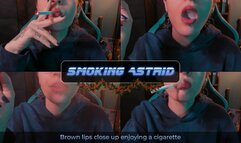 Brown lips close up enjoying a cigarette