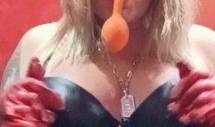 blowing balloon in gloves