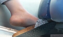 Dirty feet dangling with birkentock flippers, nice foot fetish watching