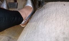 Driving silver slingback pumps