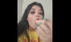 Bratty gags herself for her master