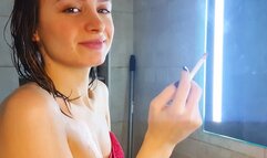 A Steamy Seduction Unveiling Your Desires in Red - After Shower Bliss with Marlboro Reds