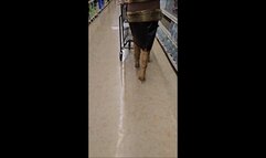 NYE 2023 Shopping in Black Leather Skirt, Stockings & Beige Suede Marc Fisher 6 inch stiletto spiked heel boots