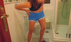 Desperate to use the bathroom in a fiberglass chastity cast