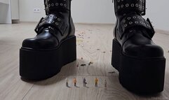 Giantess Crushes Tinies & Village in Two Pairs of Gothic Boots