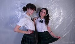 School Girls Lilin and Meredith Have a Frosting Pie Quiz