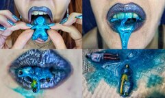 Tiny people in a tiny blue marmalade man