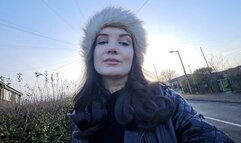 Red leggings winter walk outdoor wetting peeing