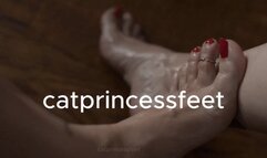 Oil on my sexy milf feet, high arches, wrinkled soles for days, long red toenails