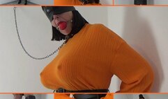 Busty Angela in handcuffs (hands behind back)