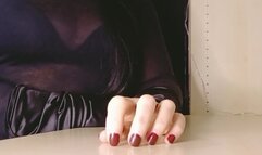 Dark red nails tapping