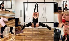 Captured Secret Agent put into tight bondage with legs wide apart and left to orgasm over and over again with hope for release