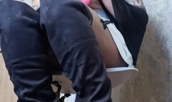 Blowing blue funny bunny balloon