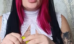 Nun blow yellow balloon