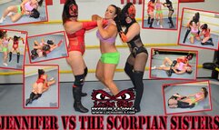 1325-Jennifer Thomas vs the Scorpion Sisters - 2 on 1 Female Wrestling