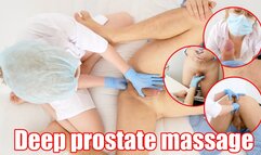 Sexy doctor in blue rubber gloves examining a patient's prostate