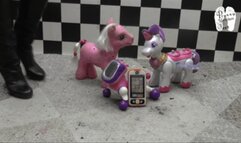 Toy stuff crushed under merciless heeled Boots