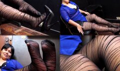 Curvy secretary teasing in pattern pantyhose! - MOV