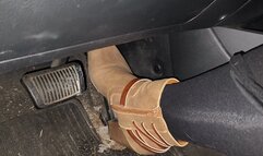 Revving in Tan Heeled Boots and Pantyhose