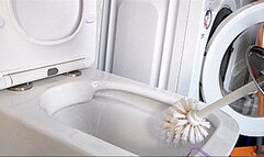 cleaning the bathroom