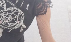 Showing off biceps and calves