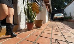 Karlotta starts the car and accelerates hard with rain boots (CUSTOM)