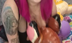 Sexy girl riding on small infatables intex toys