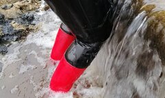 Red rubber boots and latex leggings