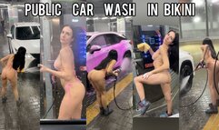 Public car wash in bikini