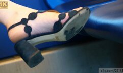 Watching her beauty big woman feet and sandals, candid foot fetish close-up, cute bare heels