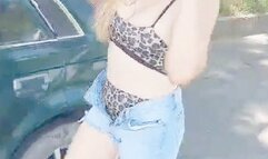 Kari Cranking and Flooding her old Mazda 323 in bikini and flip flops