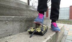 Smash a toy tank under my feet
