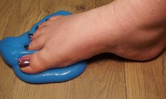 #2 BBW plays with blue jelly with her feet