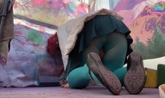 Pissing in Green Pantyhose Out on my Balcony