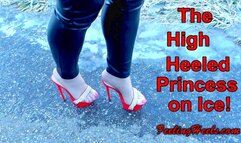 The High Heeled Princess on Ice! - Episode 1 - starring: Vicky Heely - Part 2 - HD - High Heels Fire Red Plateau Stiletto Mules Walking Slippery on Ice - 720p - MP4