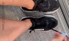 Dirty Gym Shoe and No-Show Sock Removal with Blue Pedicure