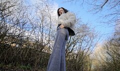 Grey trousers outdoor wetting peeing